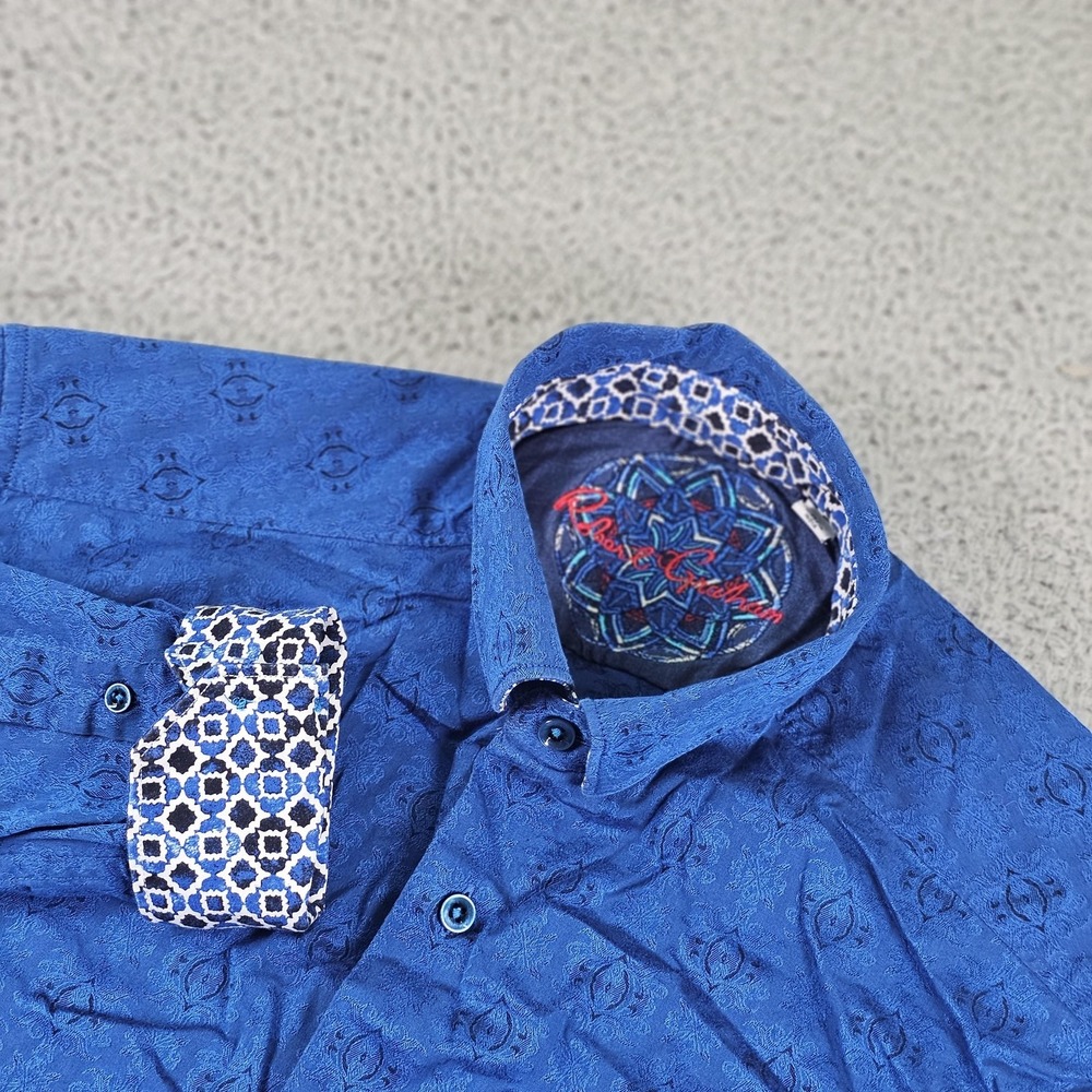Robert Graham Shirt Mens Medium Blue Jacquard Classic Fit Long Sleeve Flip Cuffs